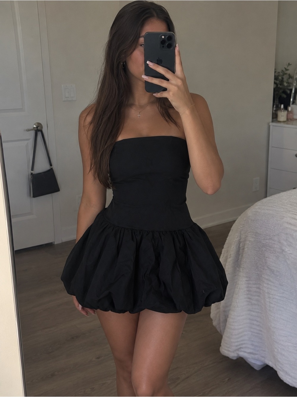 wild fable Black Strapless Bubble-Hem Mini Dress